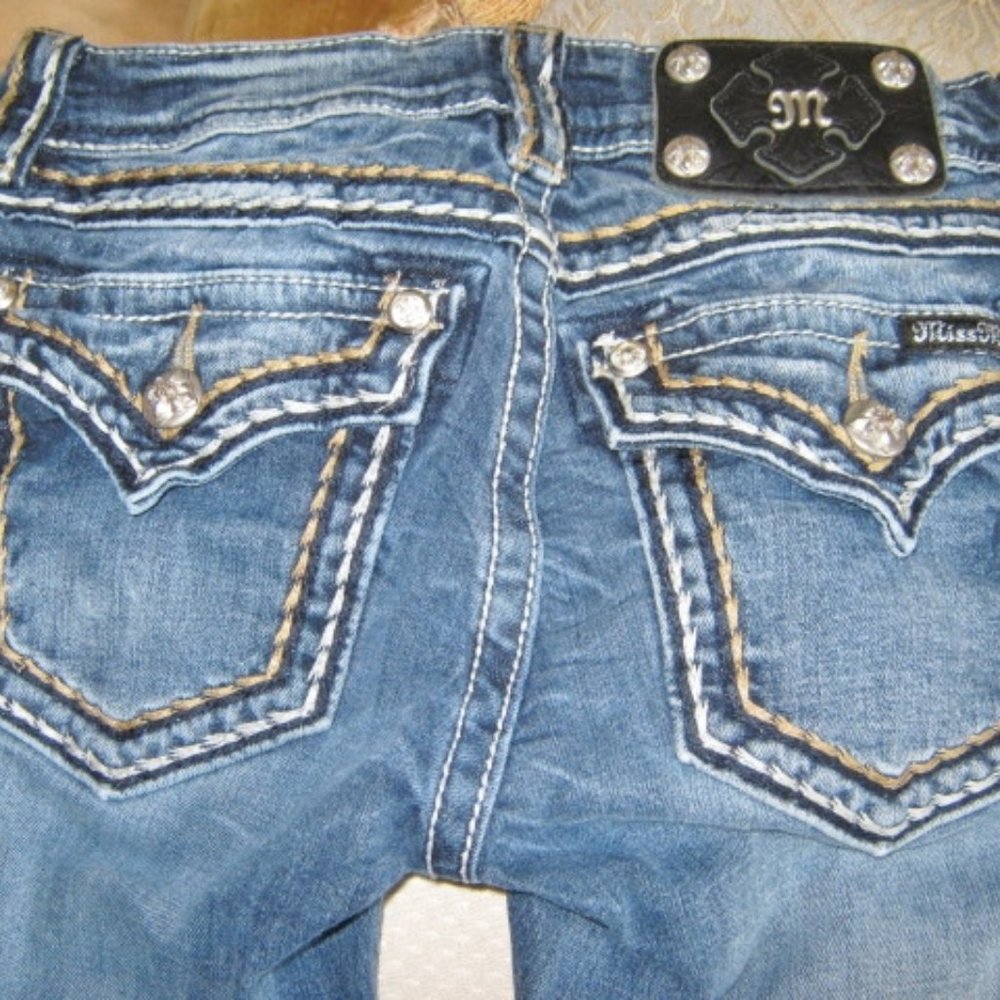 Miss Me Jeans J550148124 Blue Embroidered Signature Boot Cut Jeans Size 25 x 34